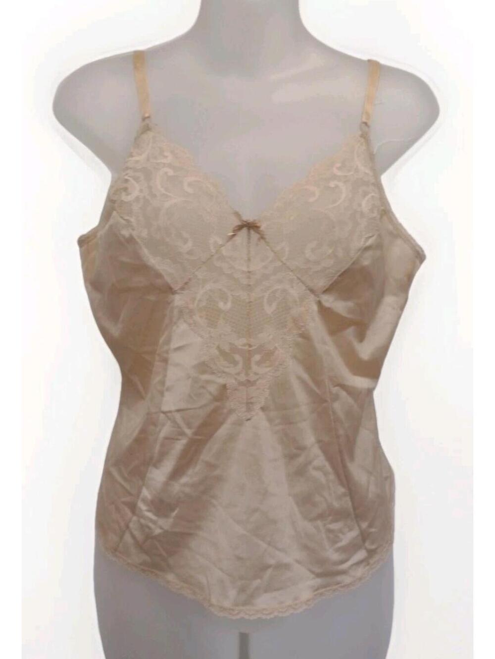 VTG 70s JCPenney Nice ’N Spicy Beige Lace Nylon Camisole Top 36 USA Union
